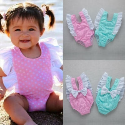 

Kid Toddler Baby Girl Polka Dots Swimwear Bow Romper Swimsuit Beach Outfits