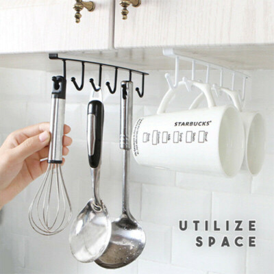 

Gobestart 3PCS Kitchen Storage Rack Cupboard 6 Hooks Under-Cabinet Hanger Rack New