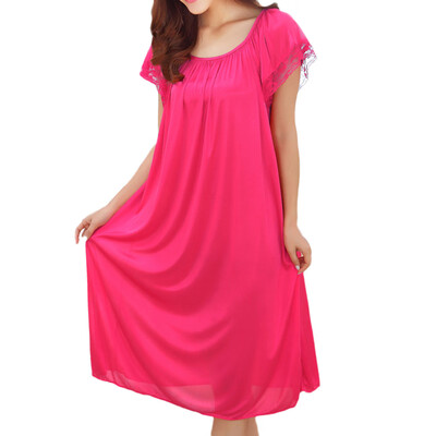 

Toponeto Women Summer Home Lace Ice Silk Short Sleeve Loose Plus Oversize Nightgown Dress