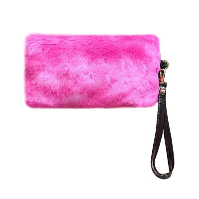 

Women Winter Faux Fur Rabbit Hair Clutch Casual Purse Solid Messenger Bags