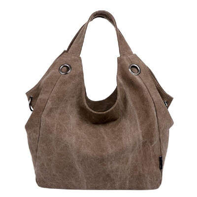 

New Fashion Women Canvas Bag Shoulder Bag Zipper Closure Solid Color Handbag
