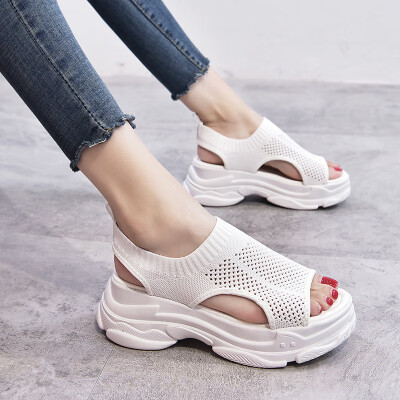 

Sandals thick-soled muffins heels low-upper shoes knitted womens shoes open toes summer waterproofing table comfortable an