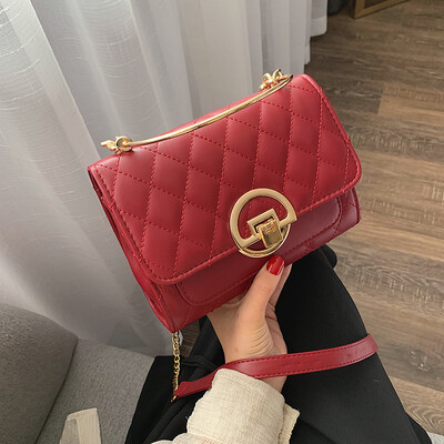 

Small fragrance rhombic embroidered line bag female 2019 new wave Korean version of the wild single shoulder slung fashion portable chain bag