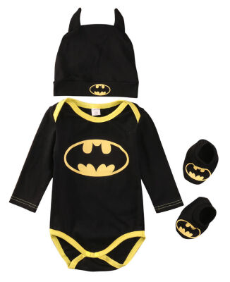 

Newborn Baby Boy Girl Clothes Batman RompersShoesHat Costumes 3Pcs Outfits Set