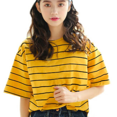 

T-shirt Women Summer Clothing Korean Style Harajuku Striped Short Sleeve T-shirts Woman Casual Basic Shirt Top