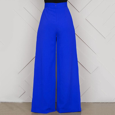 

Women Pants Solid Color Splicing High Waist Wide Loose Legs Baggy Zipper Casual Trousers Party Wear