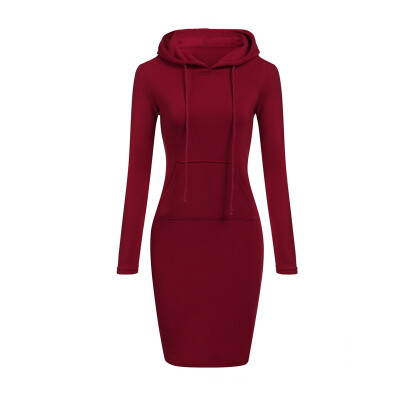 

Women Casual Dress Long Sleeve Hoodie Hooded Jumper Pockets Sweater Tops Shirt