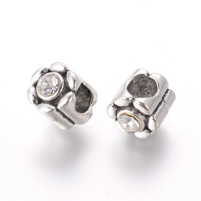 

Alloy European Beads Large Hole Beads with Rhinestone Flower Crystal Antique Silver 9x11mm Hole 5mm