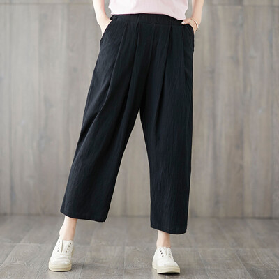 

Tailored Fashion Womens Cotton Linen Cropped Nine pants Ladies Casual Pocket Pants