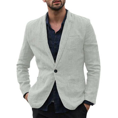 

Mens Casual Linen Blazer Long Sleeve One-Button Lightweight Jacket Sport Coat