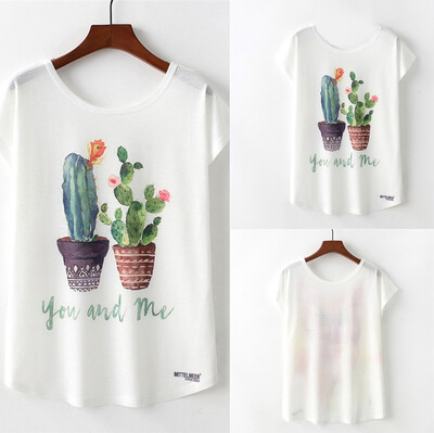 

Starmoon Womens Fashion Cactus Print O-Neck Short Sleeve Loose T-shirt Blouse