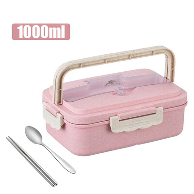 

Lunch Box Wheat Straw With Chopsticks & Spoon Microwave Food Container Durable
