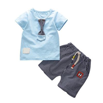 

Baby Boy Clothes Set Summer Tie T-shirt Tops Stripe Shorts Toddler Fashion Clothes Set