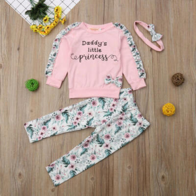 

Daddys Little Princess Kids Baby Girl Floral Ruffle Tops Pants 3Pcs Outfits Set