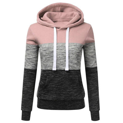 

Women Autumn Winter Simple Long Sleeve Cute Hoodies Color Matching Casual Loose Hooded Sweet Sweatshirts