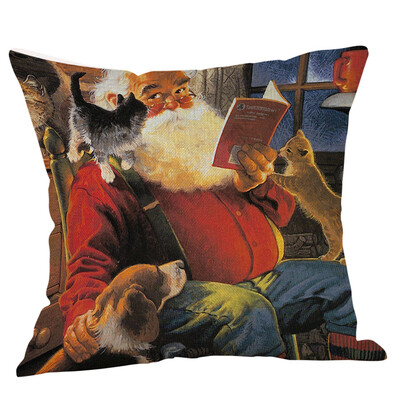 

Gobestart Merry Christmas Pillow Cases Cotton Linen Sofa Cushion Cover Home Decor