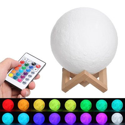 

LEDs Moon Lamp Night Light 3D Printed Large Lunar Lamp with Stand USB Cable 16 Glowing Colors Remote Control Touch Control Recharg