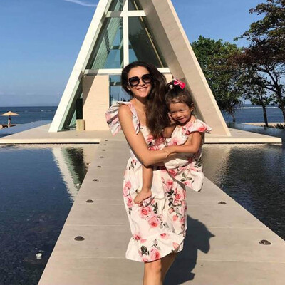 

Mommy＆Me Child O-Neck Sleeveless Ruffles Floral Printing Family Clothes Dress
