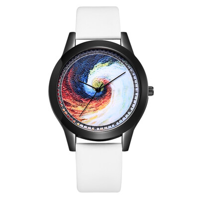 

Personality watch trend colorful casual quartz watch fashion black frame PU leather watch