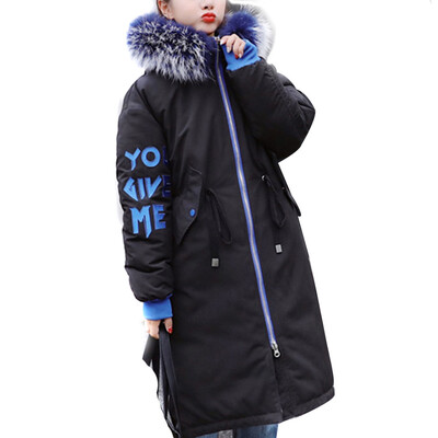 

Roseonmyhand Women Winter Warm Letter Print Outerwear Hooded Coat Slim Cotton-padded Jacket