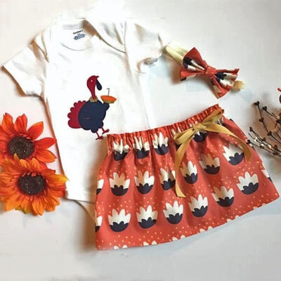 

Thanksgiving Day Turkey Baby Girl Romper Dress Party Skirt Headband Outfit Set