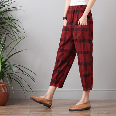 

Tailored Womens Cotton And Linen Plus Size lattice Easy Haren Pants Ninth Pants
