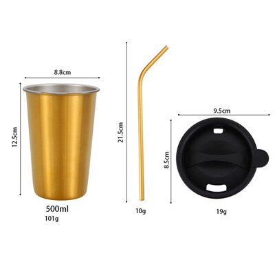

Stainless Steel Coffee Mug With lid Straw Double Wall Household Coffee Cup Milk Tea Cup SetWith Straw Travel Drink Cup