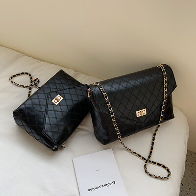 

Qiao Bani 2019 new European&American style fashion simple solid color rhombic chain bag shoulder diagonal trend handbags