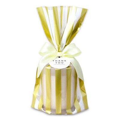 

New 50pcs Gold Polka Dots Striped Party Transparent Cookies Bags Cellophane Bag Party Favor Plasticcandy Bags 25x15x6cm Open Top
