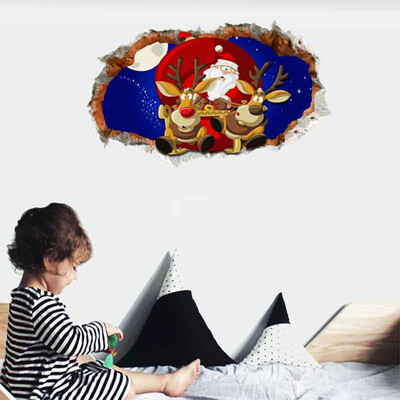 

Christmas Wall Sticker Fake Window Creative Santa Deer Wall Decal for Home Market Mural Wallpape
