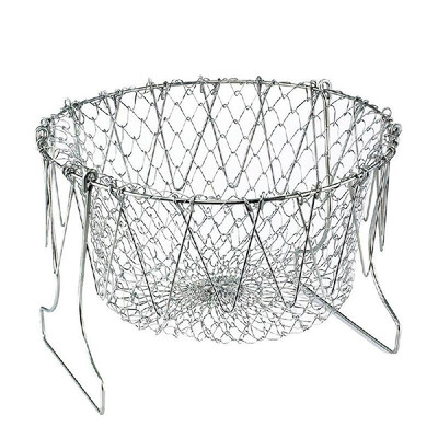 

1 Pcs Home Kitchen Foldable Fry Basket Poaching Boiling Deep Frying Fruit Vegetable Rinsing Washing Cook Tool 201 Stainless Steel