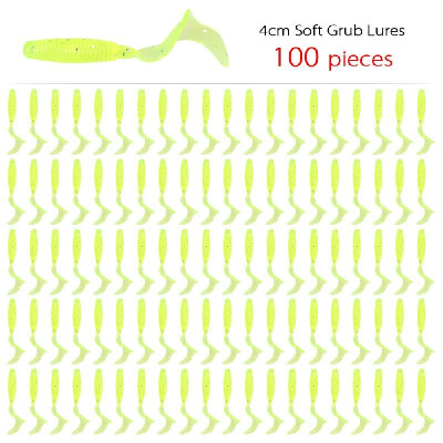 

100pcs 4cm Soft Artificial Fishing Lures Swimbait Tail Grub Lures Worm Moggot Grub Lures Baits