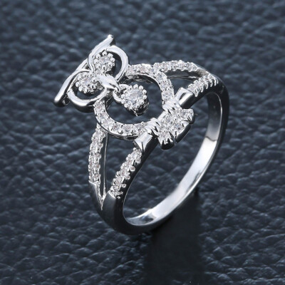 

Wholesale New Comes Owl Shaped Black White Cubic Zircon Silver Jewelry Women Ring