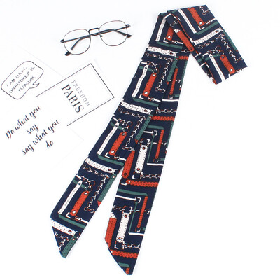 

Korean silk scarf spring&summer small scarf chiffon printing Variety scarf long double small bow tie decoration wild