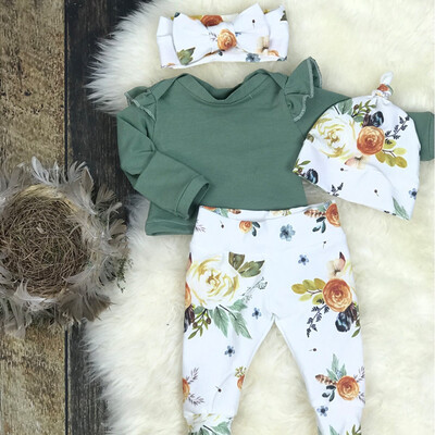 

3PCS Newborn Infant Baby Girls Floral Clothes Jumpsuit Romper BodysuitPants LeggingsHeadband Outfits