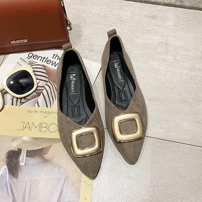 

Single-shoe female summer pointed flat-bottomed shallow mouth Joker square buckle a pedal soft-soled Doudou pouring shoes