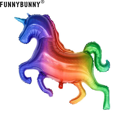 

FUNNYBUNNY Laser Rainbow Horse Childrens Toys Birthday Party Decoration Gradient Unicorn Aluminum Balloon Birthday Balloons
