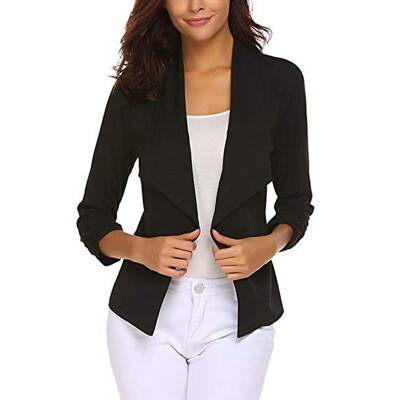 

Autumn Womens Slim Long Sleeve Suit Solid Color Temperament Open Front Jacket