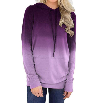 

Autumn&Winter Womens Fashion Printed Pocket Long Sleeved Tops Gradint Hoodies