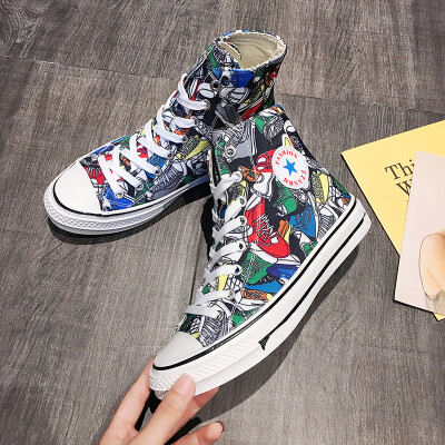 

Canvas Shoes Female Summer Korean Hip-hop Students Skate Shoes Lace Graffiti Ins Tide Upper Shoes