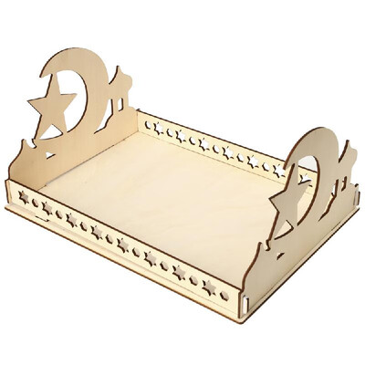 

Rustic Wooden Eid Mubarak Party Serving Tray Ramadan Food Tableware Display Desk Organizer Wood Decoration