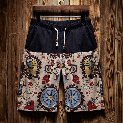 

Tailored Mens New Summer Casual Ethnic Style Printed Loose Cotton Hemp Beach Shorts Pant