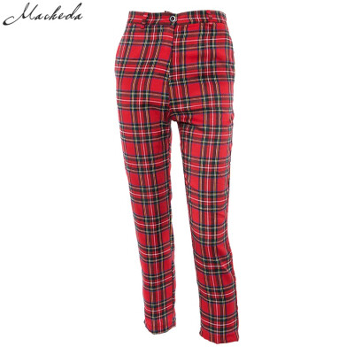 

Macheda Summer New Fashion Women Casual Pants Clothes Plaid Female Harem Fit Pants Women 2018 New Red Casual Clothing Pants