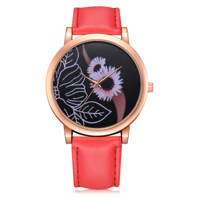 

Women Watches Rose Gold Border Flower Pattern Dial Ladies Quartz Wristwatch Leather Strap Clock Casual Zegarki Damskie