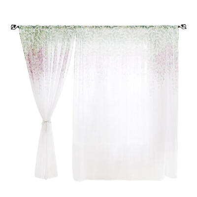 

1pc Purple Flowers Print Sheer Voile Tulle Drapes for Home Windows Curtains