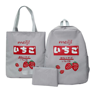 

3pcsset Strawberry Print Backpacks Clutch Women Canvas Shoulder Handbags