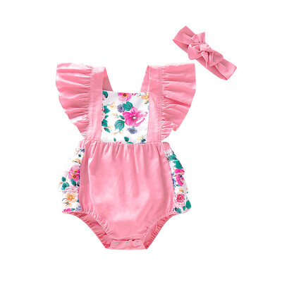 

Newborn Baby Girl Floral Ruffle Romper Jumpsuit Bodysuit Headband Clothes Outfits