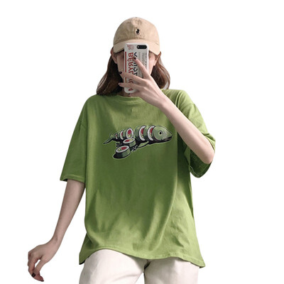 

Korean Style Women Cartoon Printed T-Shirt Casual Loose Half Sleeve Tops Tee