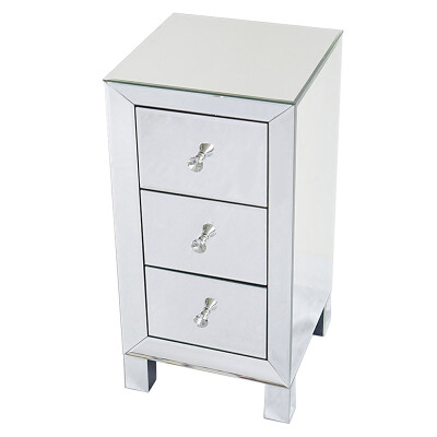 

Contemporary Regency Glamour Style Mirrored 3-Drawers Nightstand Bedside Table Hollywood