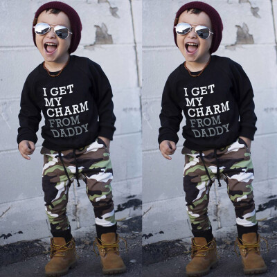 

Toddler Kids Baby Boy Letter T shirt TopsCamouflage Pants Outfits Clothes Set